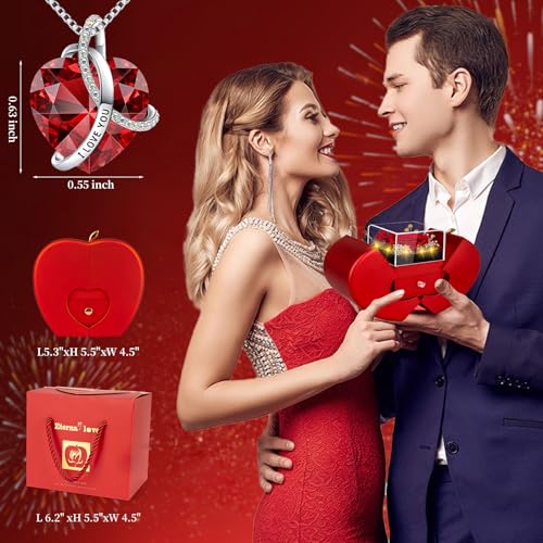 Preserved Real Red Rose in Apple Jewelry Box with I Love You Necklace