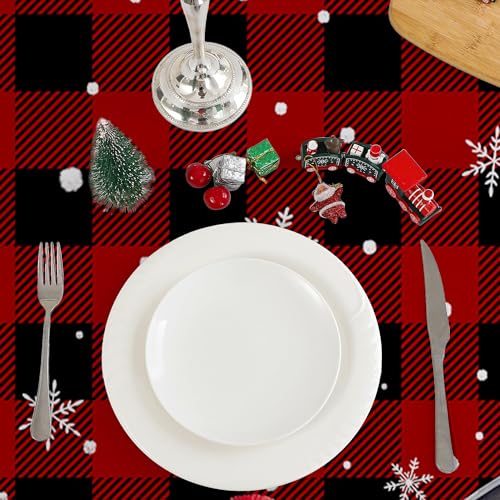 Cusugbaso Christmas Tablecloth 60x104 Inches Rectangular - Red Plaid, Water-Resistant