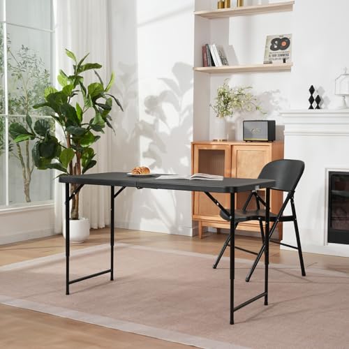 4ft Adjustable Folding Table, Portable HDPE Utility Table for Indoor Outdoor