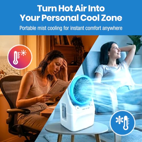 Portable Air Cooler Dual Mist Personal Space Fan with LED Mood Light