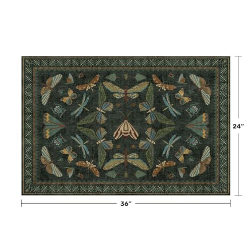 2x3 Dark Green Entryway Rug - Washable Non Slip Boho Accent Throw Rug