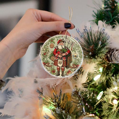 Funny Christmas Santa Highland Dress Ornament - Lochcarron Acrylic Decor