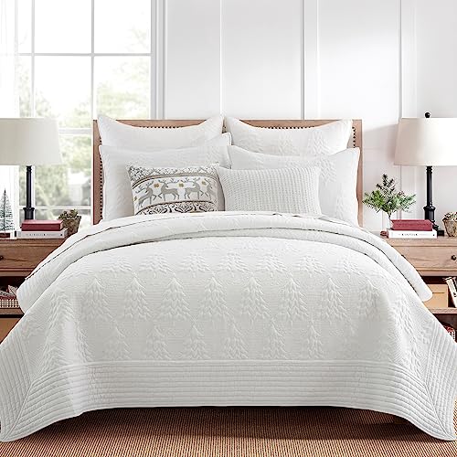 Levtex Home White Reversible Christmas Tree Quilt Set Full/Queen with Shams