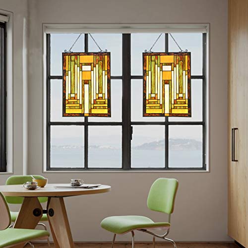 Tiffany-Style Antique Stained Glass Window Panel 22x17