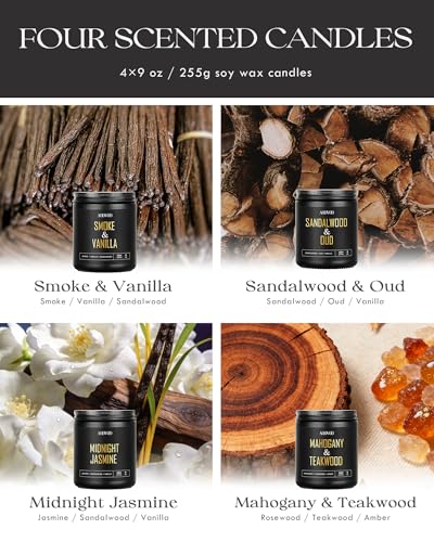 Luxury Scented Soy Wax Candles Set - 4 Pack Long Lasting Aromatherapy
