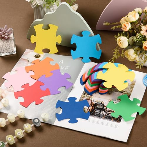 200 Pcs Colorful Puzzle Piece Cutouts, 4-Inch Cardstock Paper Shapes