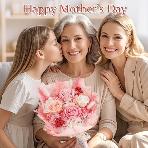 Preserved Pink Roses Bouquet with Vase & Gift Box - Real Forever Flowers