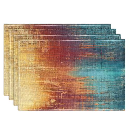 Abstract Vintage Art Linen Placemats - Set of 4, 12x18 Inch Table Mats
