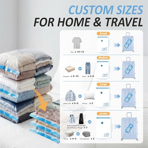 Travel Vacuum Storage Bags with Rechargeable Electric Pump 12-Piece Set