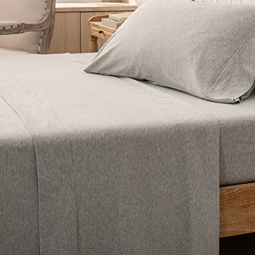 Jersey Knit Flat Sheet, Full Size, 100% Cotton, Heather Light Grey