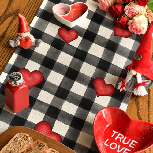 Artoid Mode Hearts Gnomes Valentine's Table Runner 13x72 Inch Black Home Decor