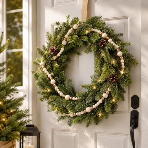 7.2 Ft Gold Wooden Bead Garland for Christmas Decor - Natural Finish