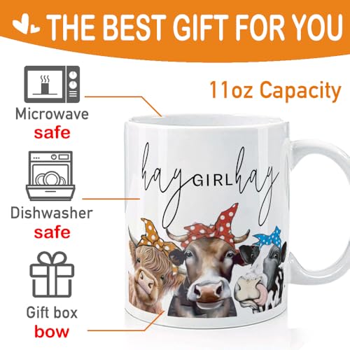 Funny Cow Mug Gift for Cow Lover 11oz Ceramic Coffee Cup - Hay Girl or Mom