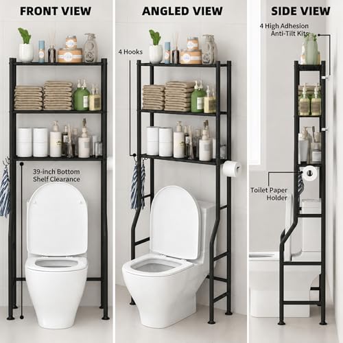GloTika 3-Tier Over Toilet Storage Shelf - Freestanding Bathroom Organizer