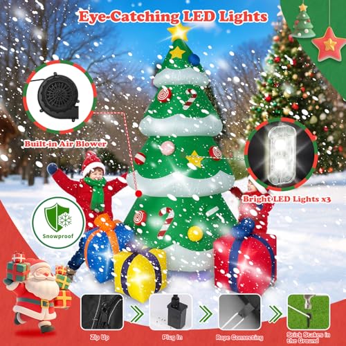 Quxeu 7 FT Inflatable Christmas Tree Outdoor Decor with LED Lights & Gift Boxes - Easy Setup