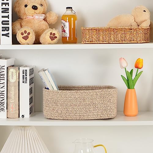 Small Woven Storage Baskets 3-Pack Cotton Rope Closet Bins Brown