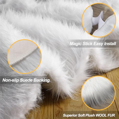 White Plush Christmas Tree Skirt - 36 Inch Soft Wool Fur Holiday Decor