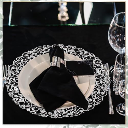 13-Inch Silver Charger Plates Set (12) Design B – Elegant Plastic Placemats for Dinner Tables
