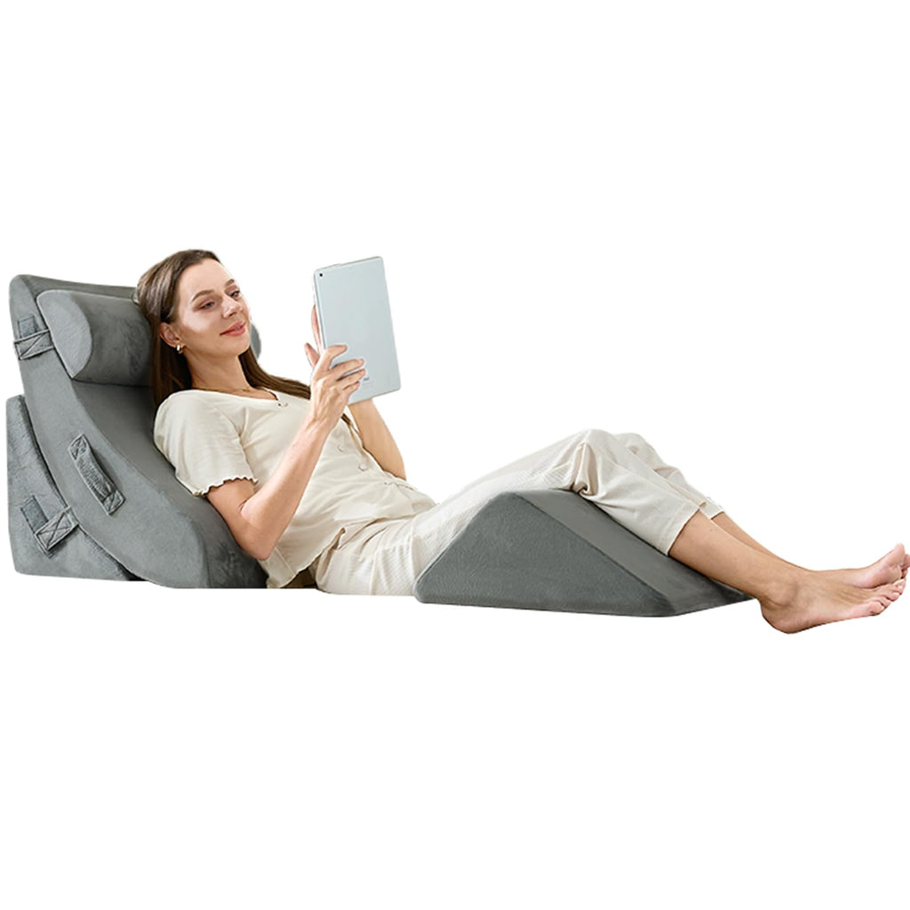 4PCS Orthopedic Bed Wedge Pillow Set, Post Surgery 45D Memory Foam for Back, Neck, and Leg Pain Relief Pleasing & Adjustable Support Pillows-Ease Acid Reflux & GRED with Better Sleep, Dark Grey