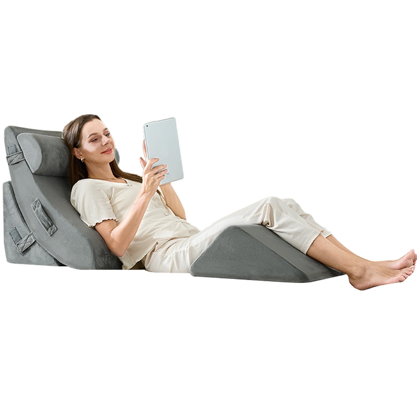 4PCS Orthopedic Bed Wedge Pillow Set, Post Surgery 45D Memory Foam for Back, Neck, and Leg Pain Relief Pleasing & Adjustable Support Pillows-Ease Acid Reflux & GRED with Better Sleep, Dark Grey