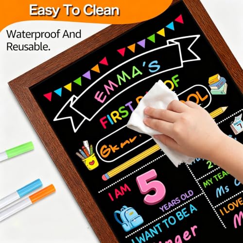 Reusable First Day of School Sign Board with 4 Markers, 13x9.5 Inch