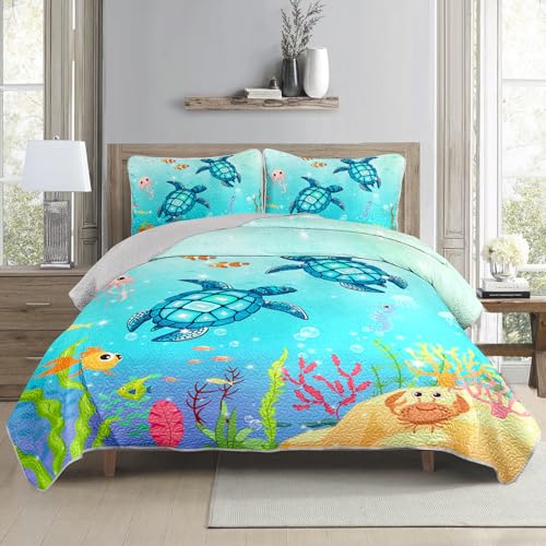 XYNHML B-turtle3 Coastal Turtle King Quilt Bedding Set for Kids & Adults