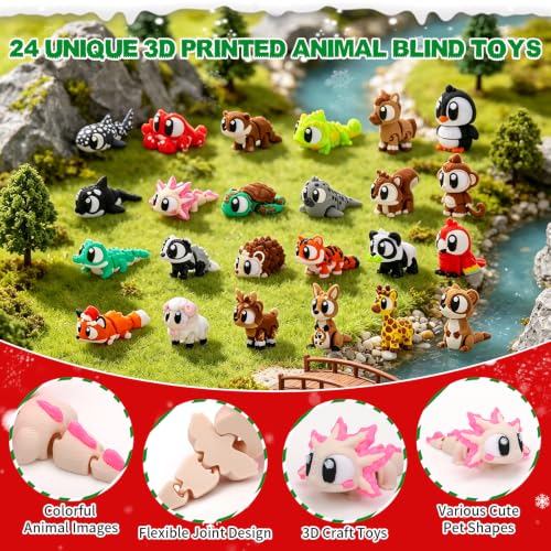 Qivoranza 24-Piece Animal Blind Box Advent Calendar with Articulated 3D Figures - Christmas Holiday Gift