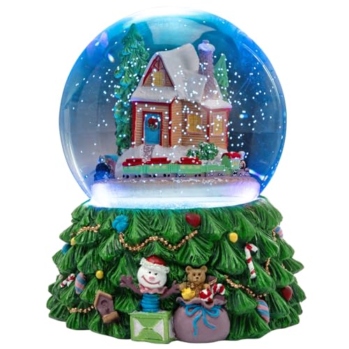 Revolving Christmas Snow Globe with Color-Changing LEDs & Music Box