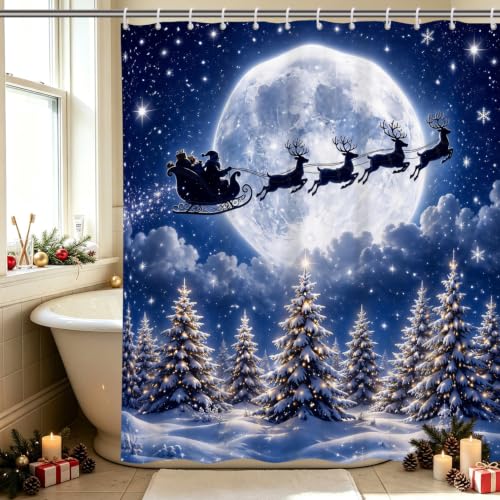 Canessioa Blue Winter Christmas Shower Curtain 72x72 inch Bathroom Decor