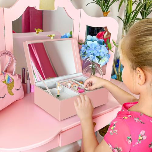 Musical Jewelry Box for Girls with Spinning Ballerina and Mirror, Pink