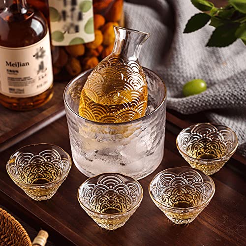 WINIAER Glass Sake Set with Warmer and Cups - Crystal Drinkware for Hot or Iced Sake