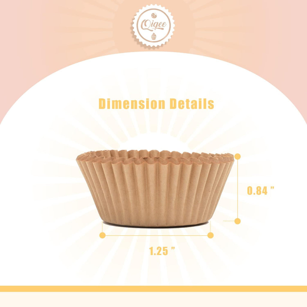 Qiqee Mini Cupcake Liners - 1000 Count Natural Food Grade Baking Cups | Odorless Small Size