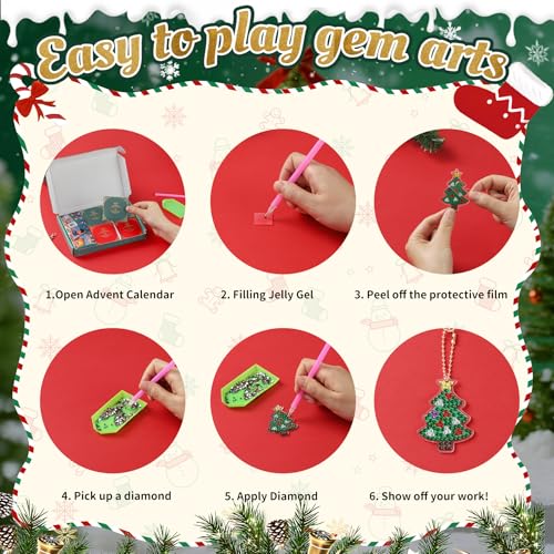 24-Day Diamond Painting Advent Calendar - DIY Gem Keychain Craft Kit