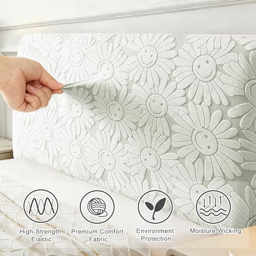 Stretch Bed Headboard Cover - Soft Jacquard Protector, Light Gray, Queen Size