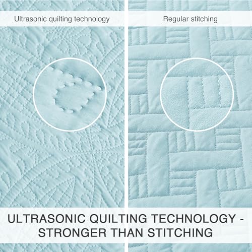 California King Quilt Set - 3-Piece Lightweight Spa Blue Bedspread Coverlet
