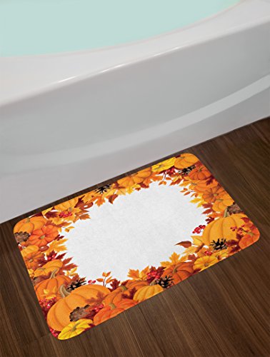 Thanksgiving Bath Mat - Plush Non-Slip Pumpkin Decor, 30.2" x 20"