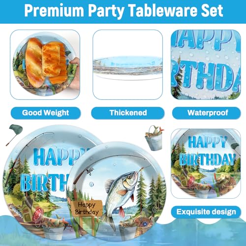 CHUNNIN Fishing Birthday Party Plates Napkins Set for Kids & Teens - Tropical Fish Theme, 96 Pieces