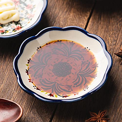 Sizikato 4-Pack Porcelain Appetizer Plates 4-Inch Snack Dish with Flower Pattern