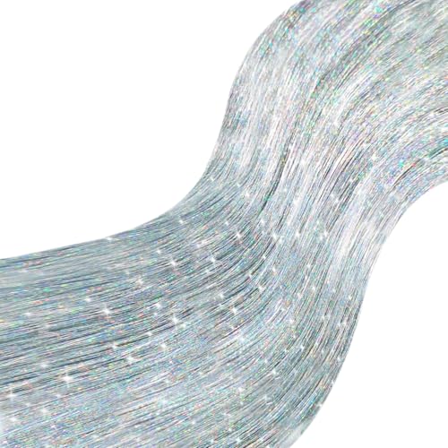 Iridescent Silver Christmas Icicle Tinsel Strands, 19.8 Inch (3000 Pack)