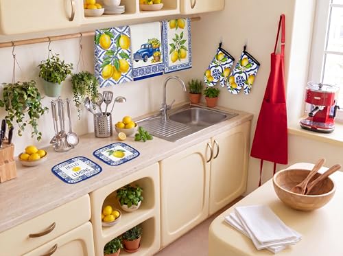 10-Piece Lemon Kitchen Decor Set: Towels, Oven Mitts, and Floor Mats