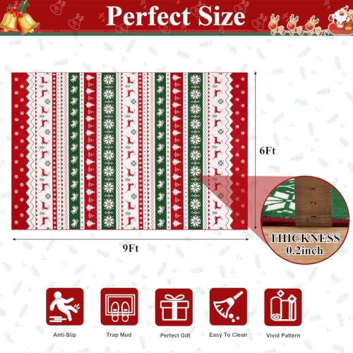 U'Artlines 6 x 9 ft Colorful Christmas Area Rug - Tree Deer Bell, washable