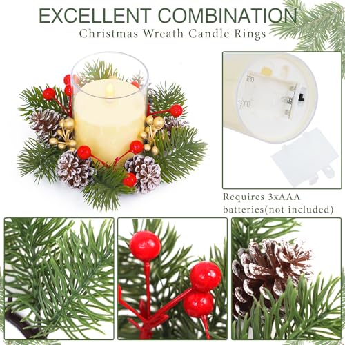 Acmee 8 Sets Christmas Candle Rings with Flameless Candles – 16pcs LED Wreath Centerpieces