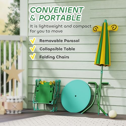 Kids Outdoor Garden Set with Adjustable Bee Pattern Umbrella, Play Table & Chairs