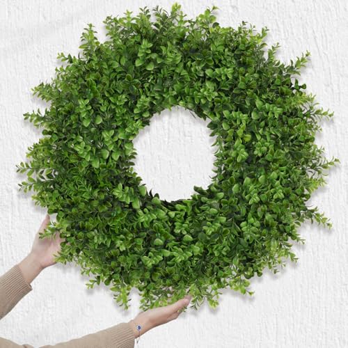 26-Inch Artificial Boxwood Wreath for Front Door - All-Season Greenery