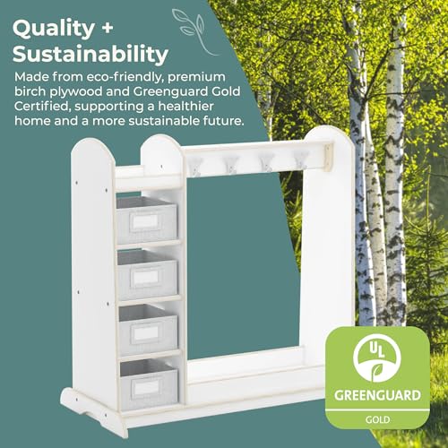 Kids Dress Up Storage Center with Mirror and Bins - White Wood