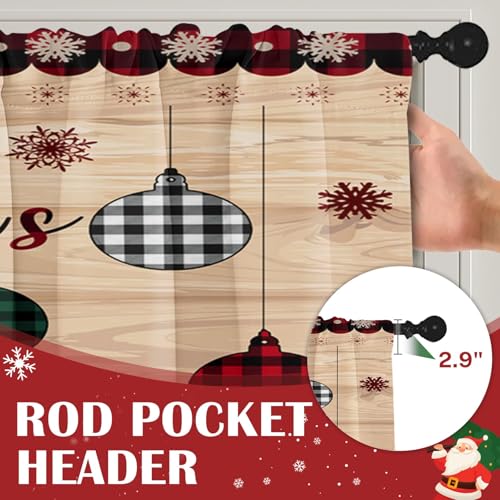 Christmas Kitchen Curtains with Valance, Red Gingham Plaid, 36 Inch - Red Ball Wood Variation
