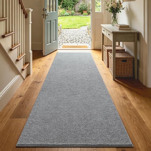 2x6 Grey Runner Rug, Washable Non-Slip Low-Pile Area Rug for Hallway