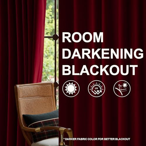Topfinel Red Velvet Blackout Curtains 84in Set of 2 52W x 84L Grommet