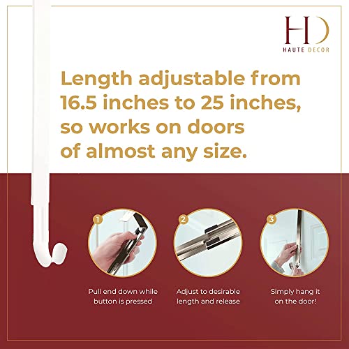 Adjustable Over the Door Wreath Hanger 2-Pack - Holds Up to 20 lbs, White