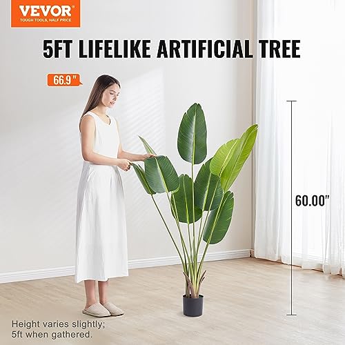 Artificial Bird of Paradise Tree - 5FT Faux Plant with Anti-Tip Feature